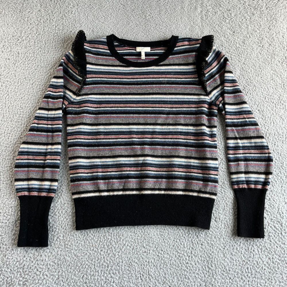 JOIE Sweater Womens Small Black Pink Blue Striped Wool Cashmere Cropped Designer